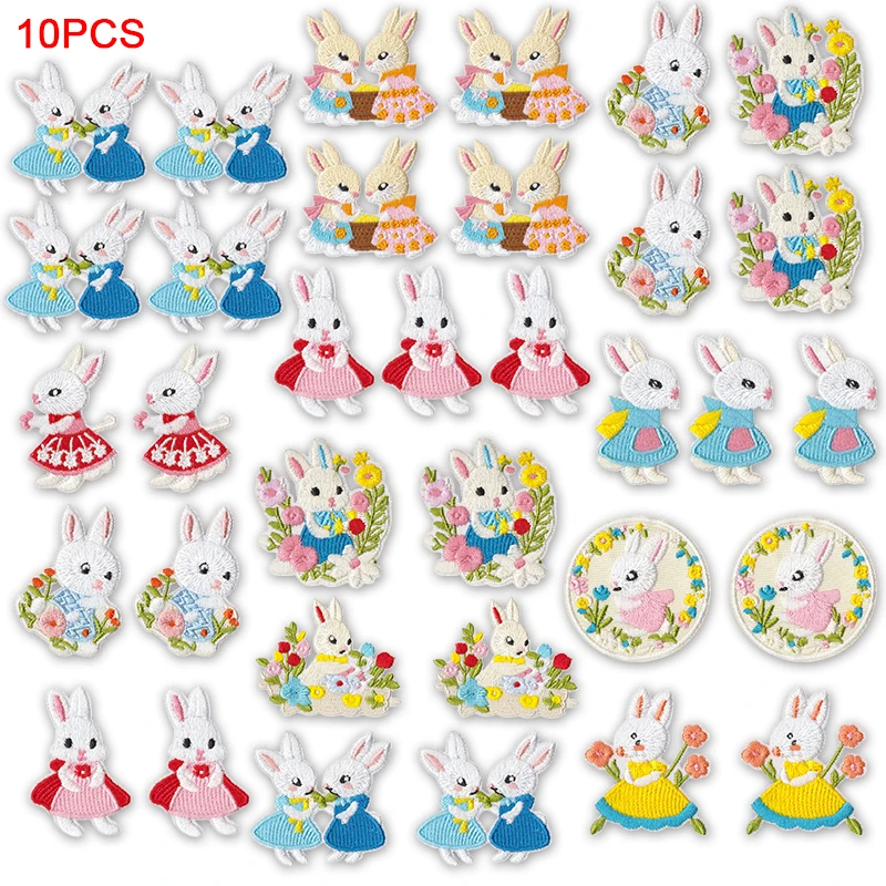 Parche bordado termoadhesivo conejo de Pascua con flores - imagen 3