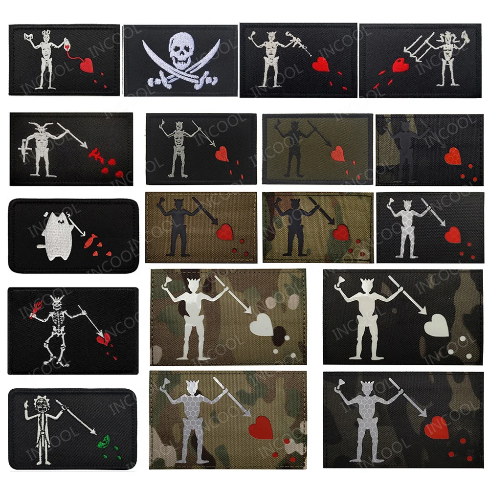 Parche táctico velcro Pirata Roger Skull – Bordado reflectante