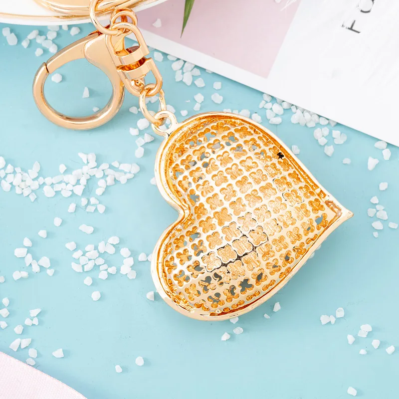 Llavero corazón strass perla dorado – Charm bolso mujer - imagen 3