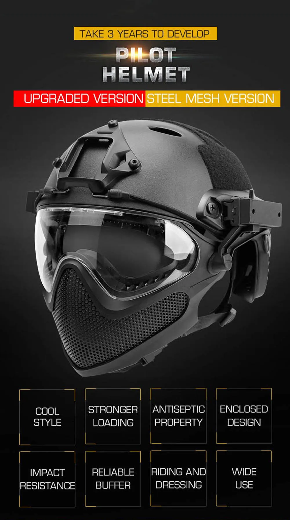 Casco táctico con máscara de acero y gafas