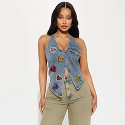 Parche bordado leopardo con borde brillante corazón para chaqueta