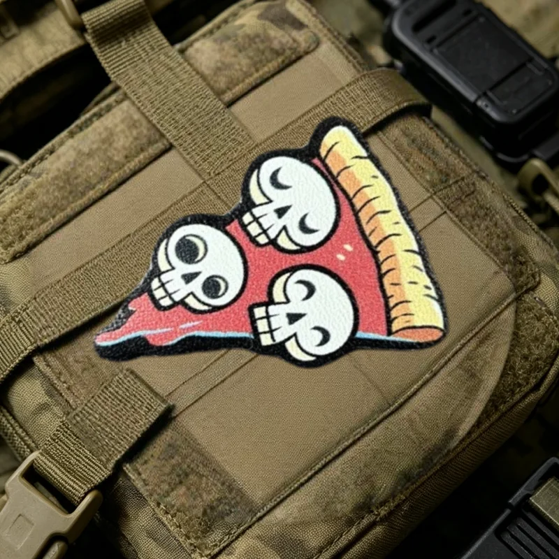 Parche táctico calavera pizza con gancho y bucle para mochila - imagen 3