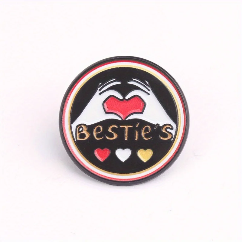 Bestie pin esmaltado manos de corazón amistad rojo dorado blanco - imagen 2