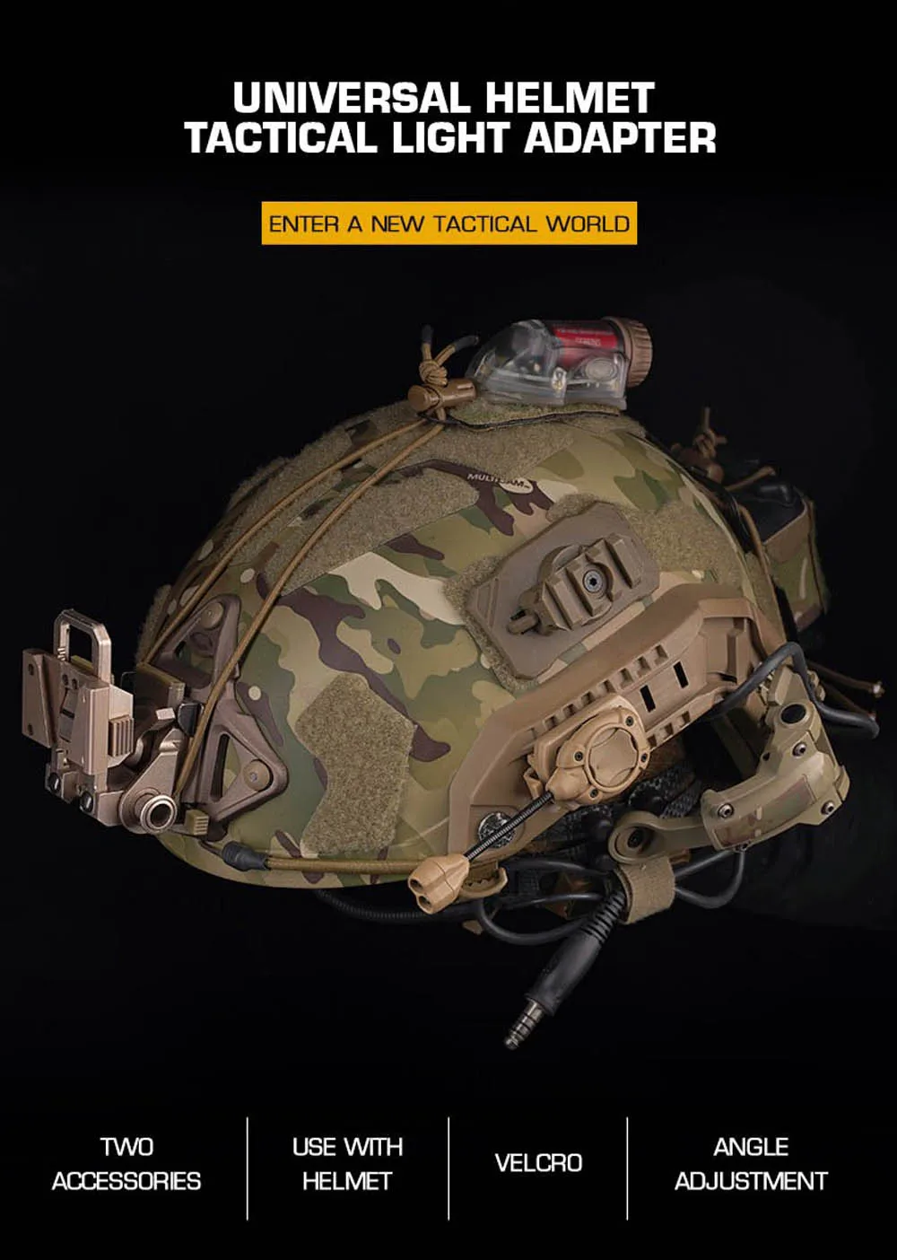 Vista frontal del adaptador de montaje de luz para casco táctico KOLINLOV