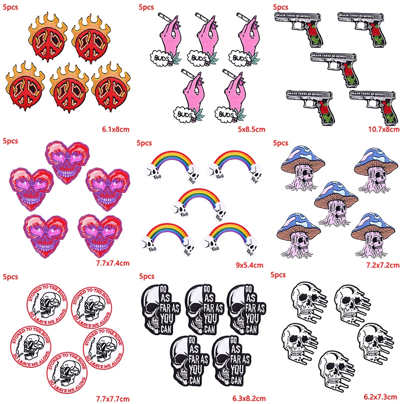Set de 5 parches bordados de animales con temática Punk y Hip Hop