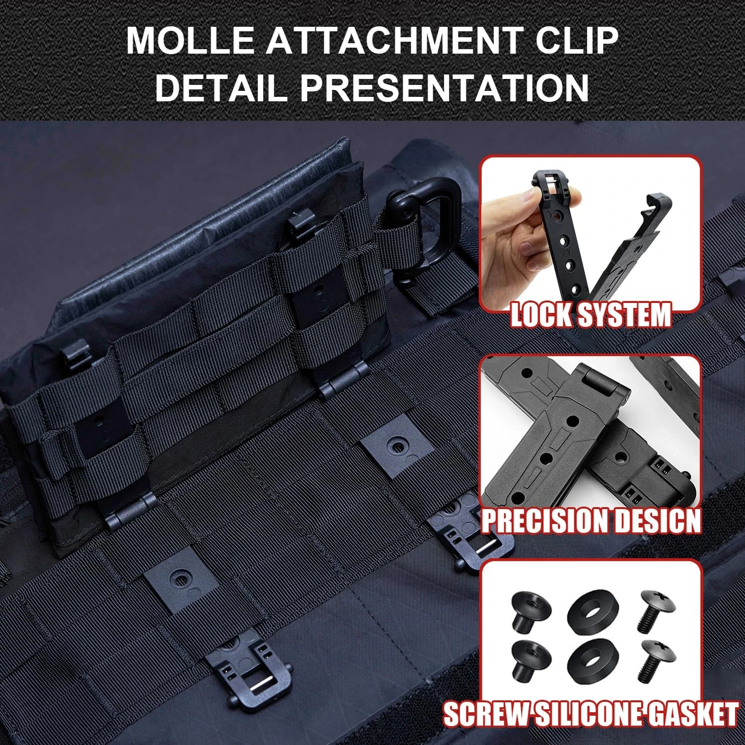 Clip de sujeción MOLLE-LOK para funda Kydex negra con montaje