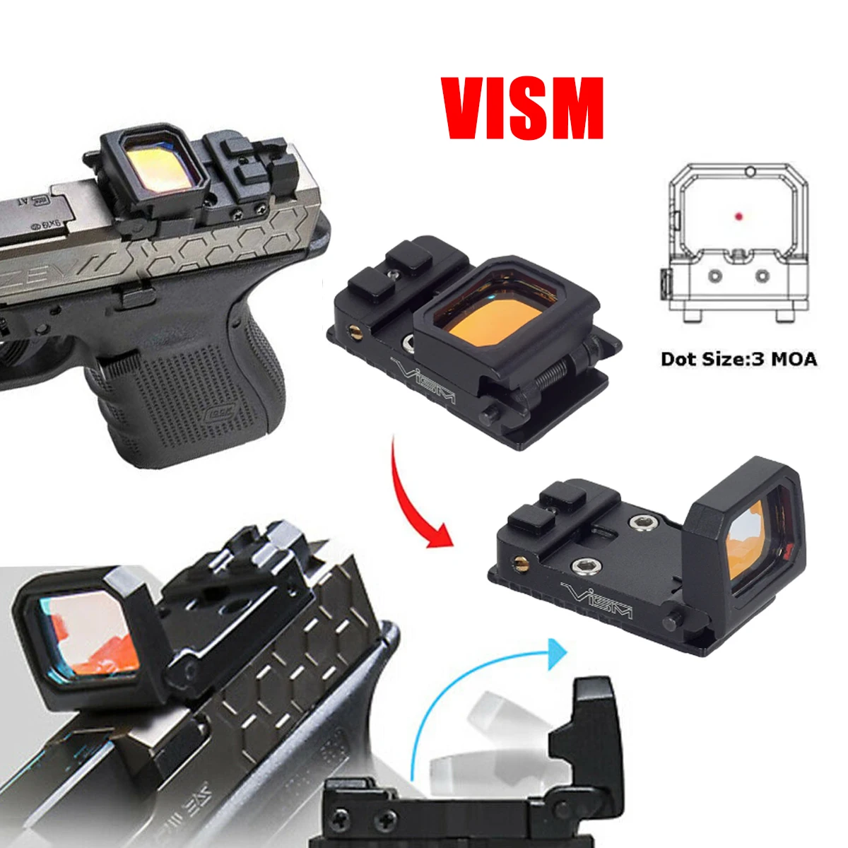 Mira de punto rojo VISM RR compacta abatible para rifle y pistola - imagen 4