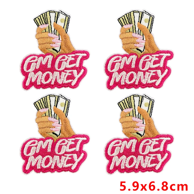 Parches termoadhesivos bordado Money Hustle y Get Cash Lips