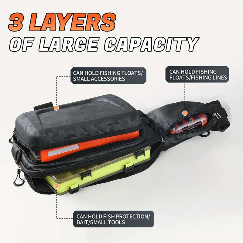 Mochila de pesca de carcasa dura con cremallera, exterior resistente - imagen 5