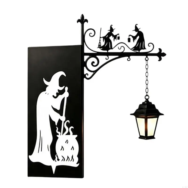 Sujetalibros bruja con linterna colgante, metal negro para estantería