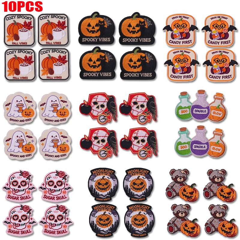 Parches bordados de Halloween con motivos de calabaza y fantasma