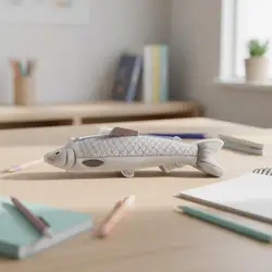 Estuche porta lápices pez peludo con compartimento organizador