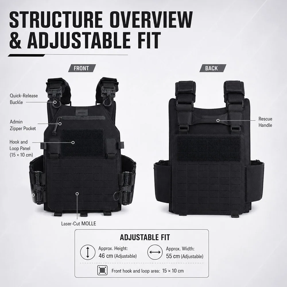 Chaleco táctico liberación rápida MOLLE – Modular para airsoft y caza - imagen 3