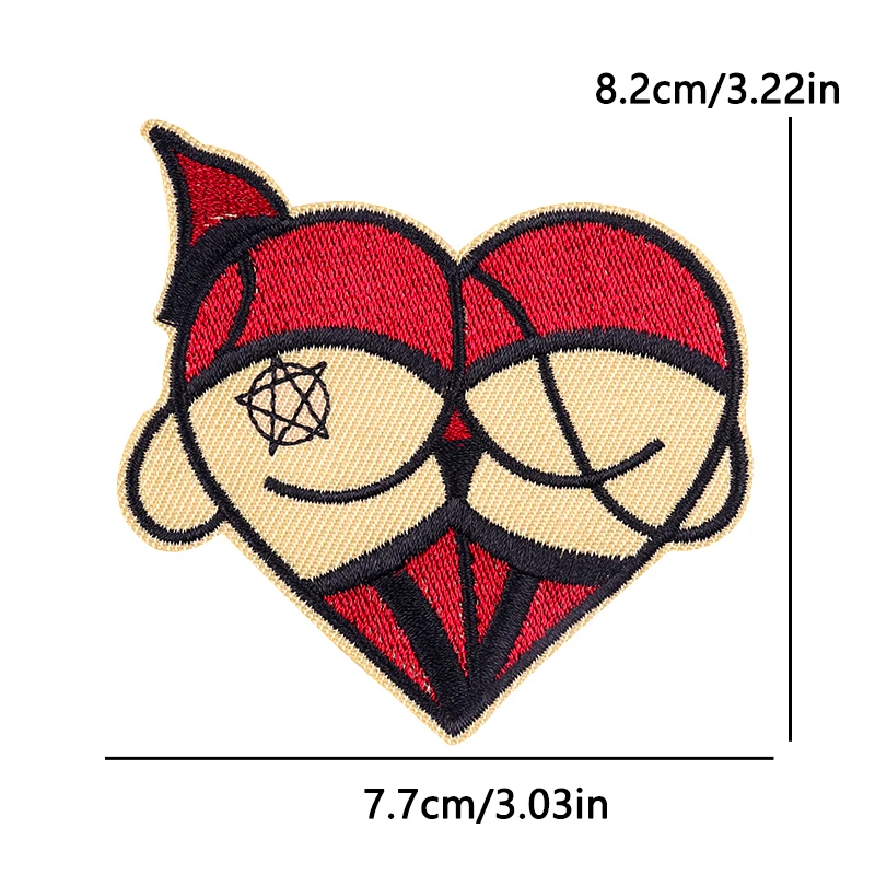 Parche termoadhesivo bordado gótico rojo negro corazón esqueleto - imagen 5
