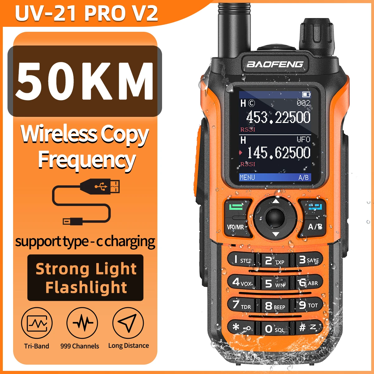 Baofeng UV-21 Pro walkie talkie radioafición resistente al agua USB-C