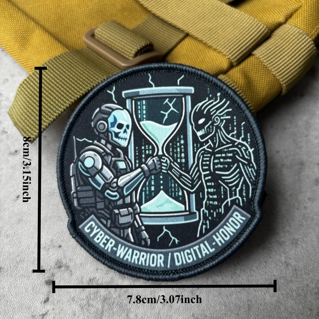 Parche táctico de moral con esqueleto cibernético y reloj arena velcro - imagen 2