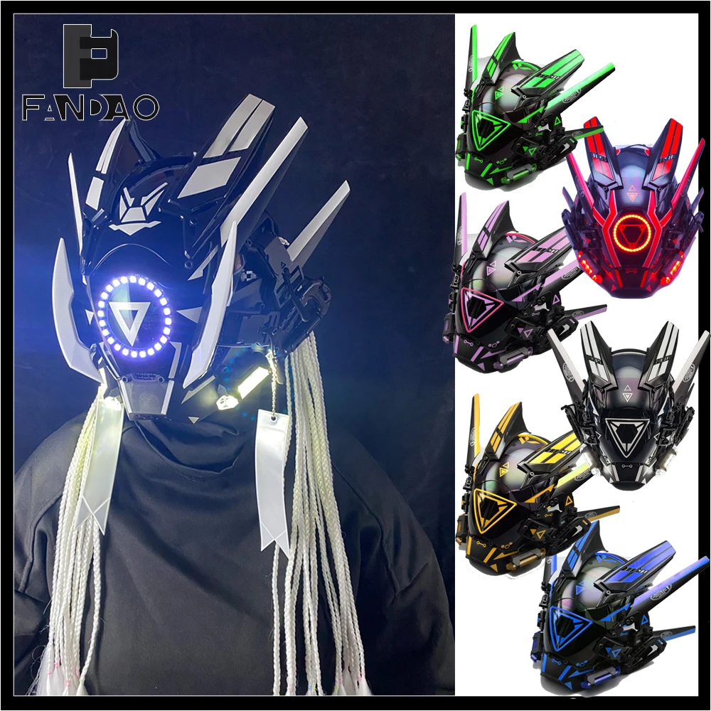 Máscara táctica Cyberpunk de casco caballero con luz para Halloween - imagen 4