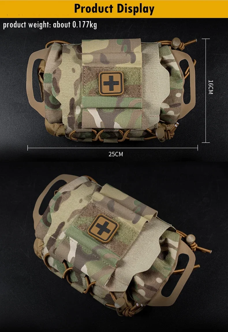 La bolsa acoplada a un sistema MOLLE en un chaleco táctico