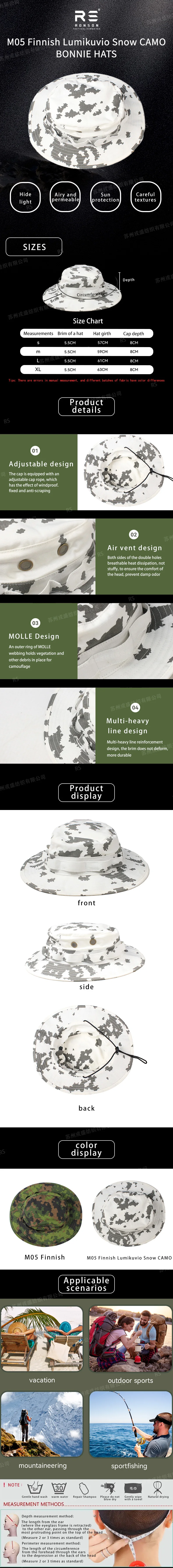 Sombrero tipo bonnie M05 Finnish con camuflaje de nieve
