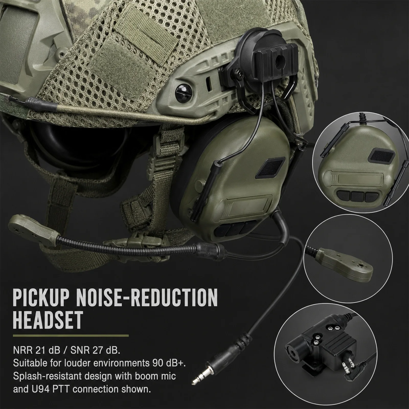 Casco táctico de corte alto ajustable con auriculares y PTT - imagen 2