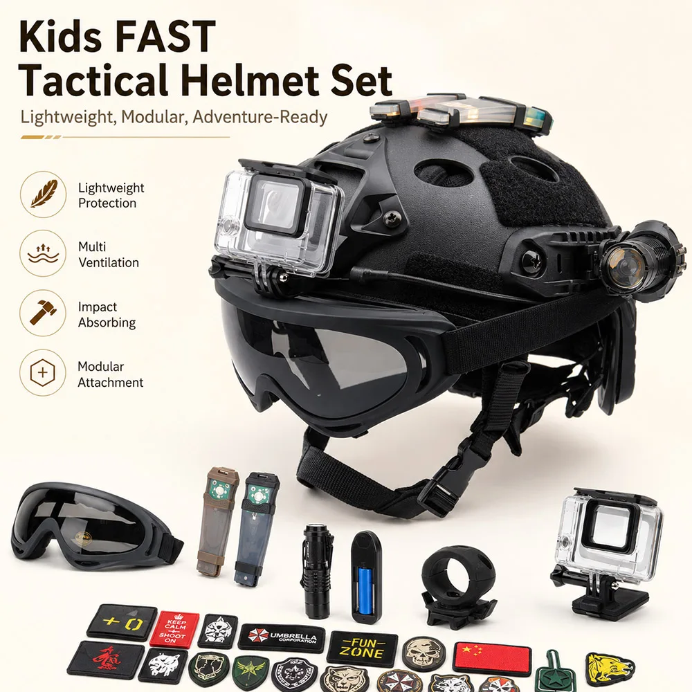 Casco táctico FAST infantil con gafas y soporte para cámara