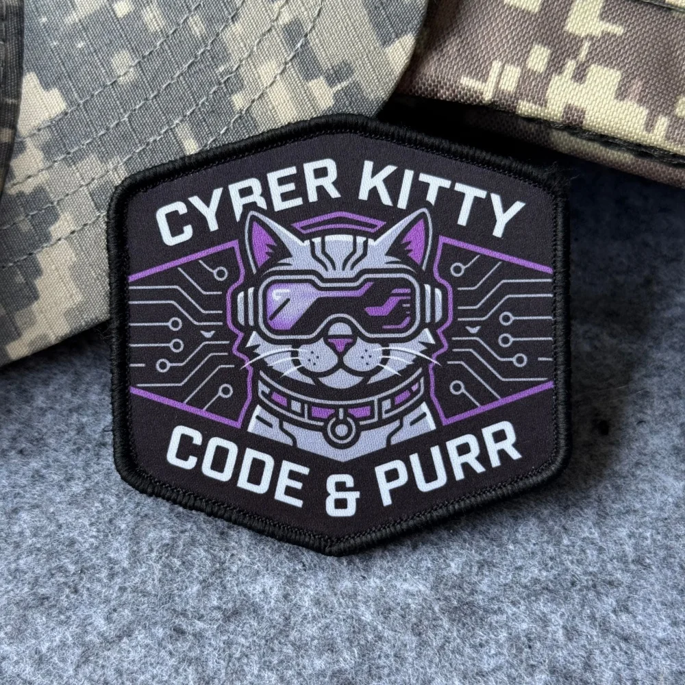 Parche velcro Cyber Kitty – Gato cyberpunk para chaleco y mochila táctica