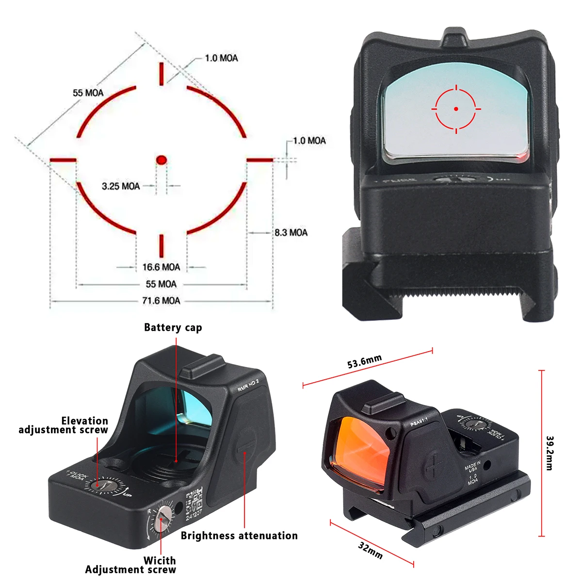 Mira Punto Rojo 2.5MOA Reflex – Riel 20mm para Pistola Airsoft Táctico - imagen 4
