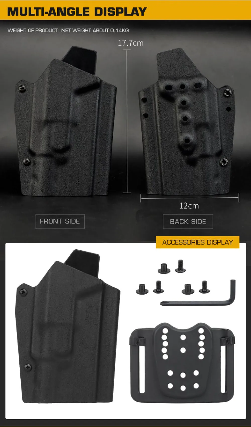 Vista frontal y acabado en Kydex