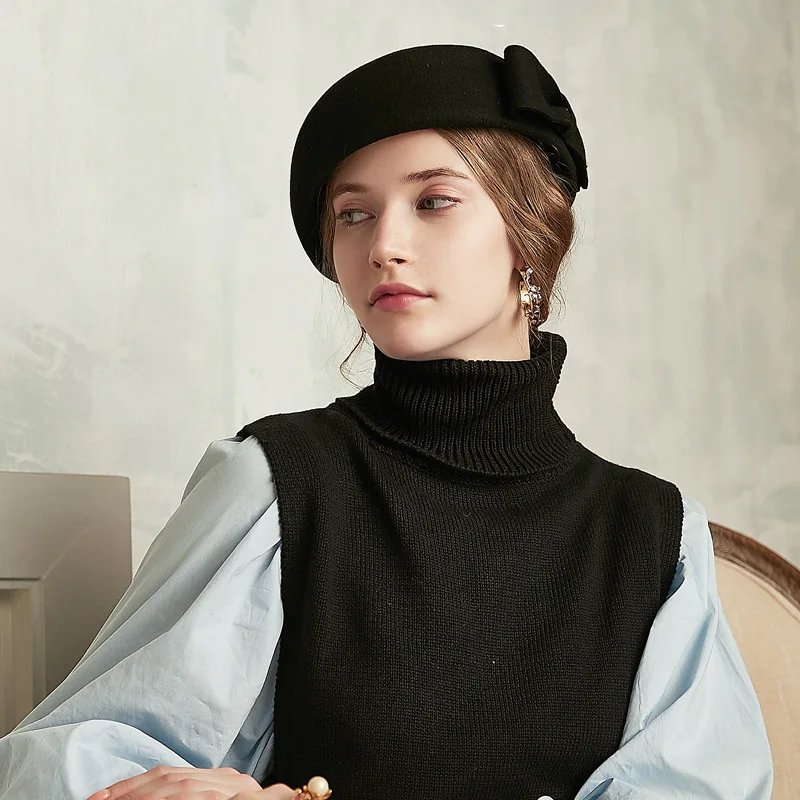 Boina de lana femenina estilo militar para otoño e invierno - imagen 2