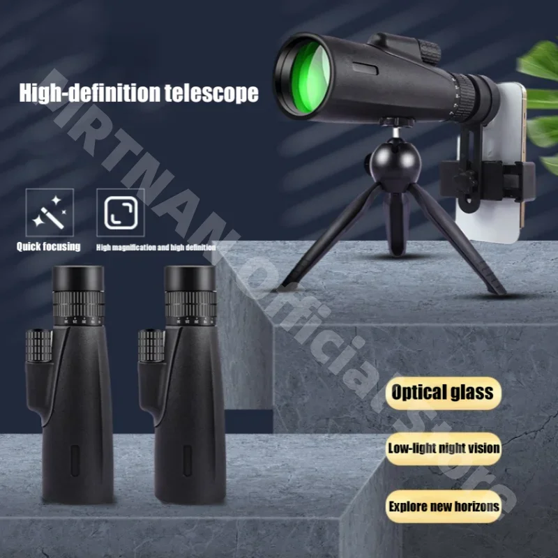 Telescopio monocular HD con zoom para caza y aves, trípode