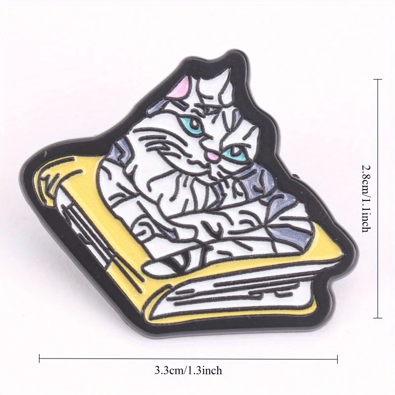 Pin de esmalte felino gato y libro contraste negro/blanco/amarillo - imagen 3
