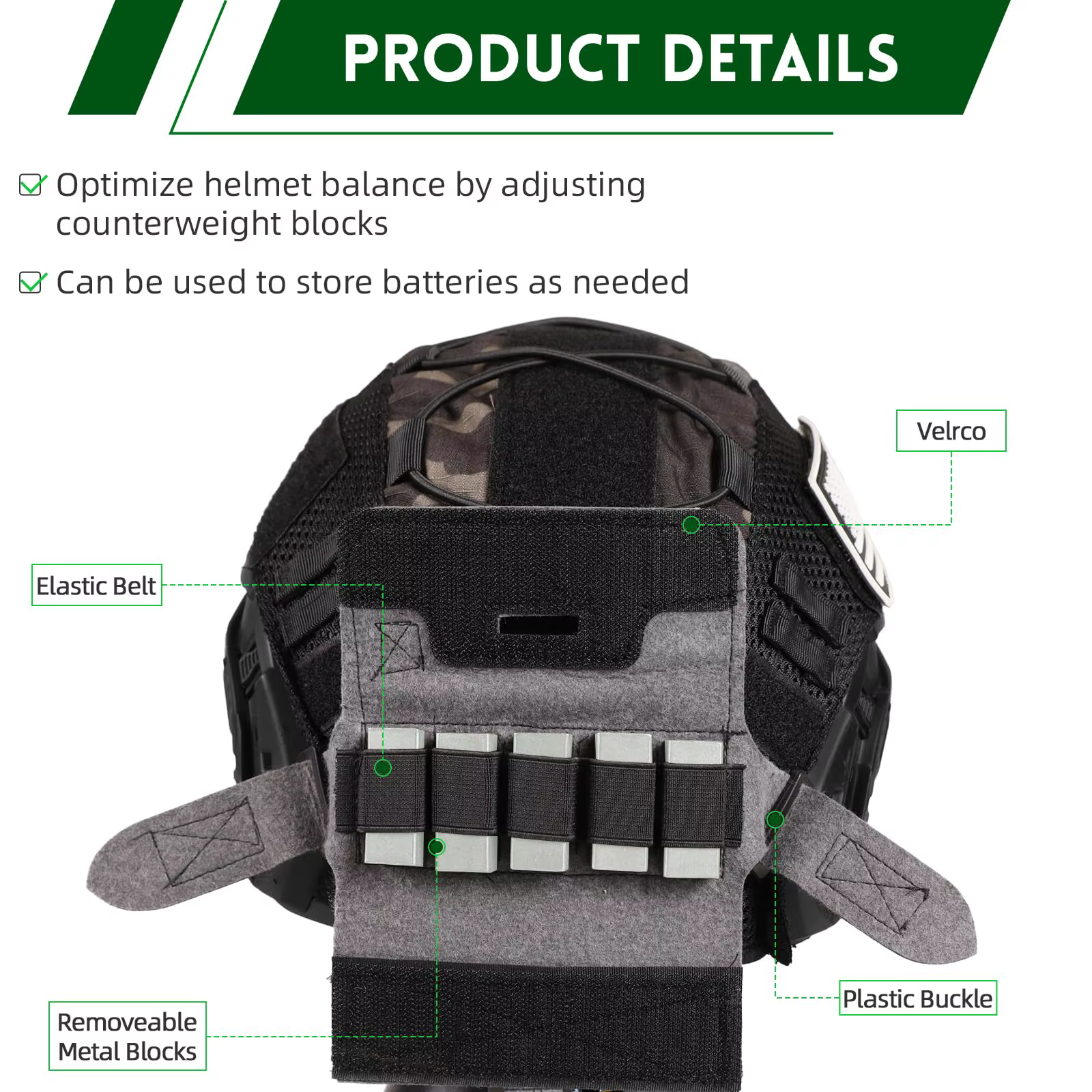 Casco táctico FAST ajustable con bolsa de contrapeso y forro