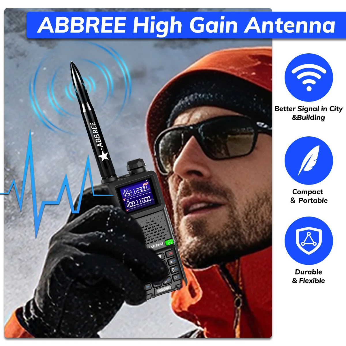Antena ABBREE AR-47 VHF/UHF SMA hembra de alta ganancia - imagen 2