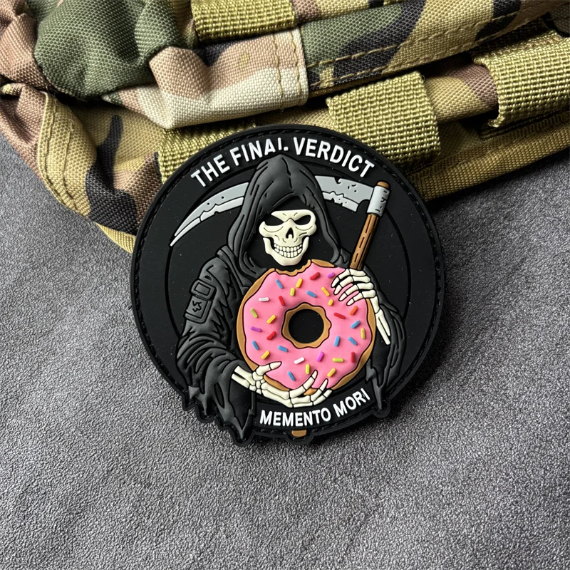 Parche táctico 3D PVC Memento Mori – velcro para mochila y ropa