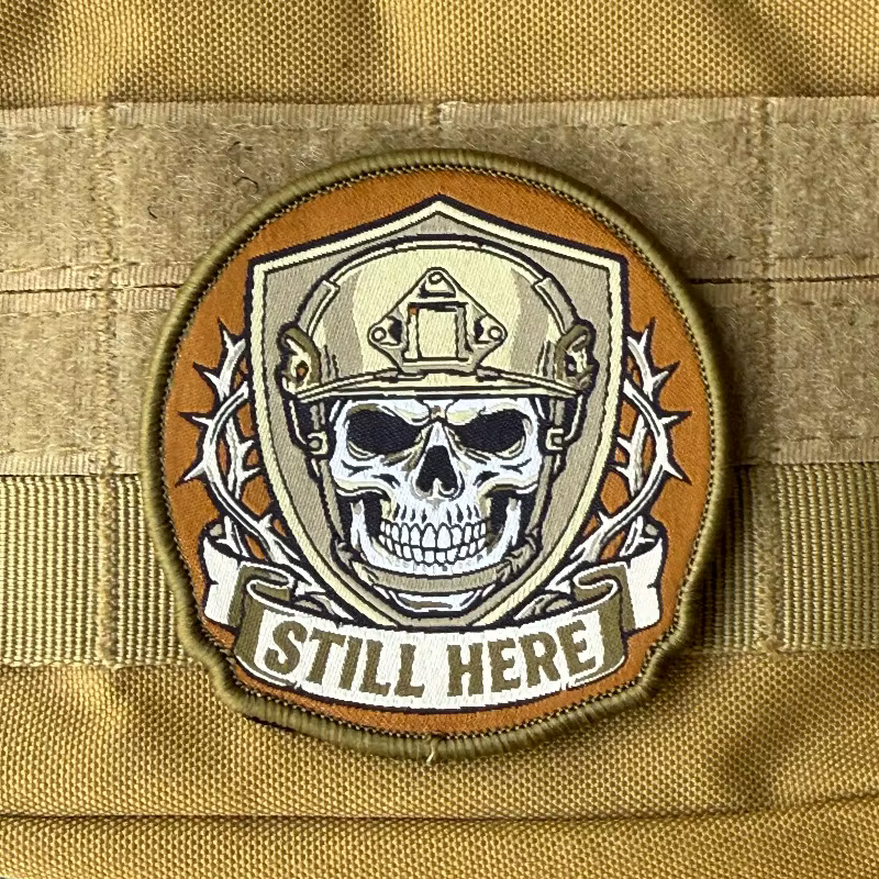 Parche táctico bordado calavera casco bombero, alambre de púas - imagen 2