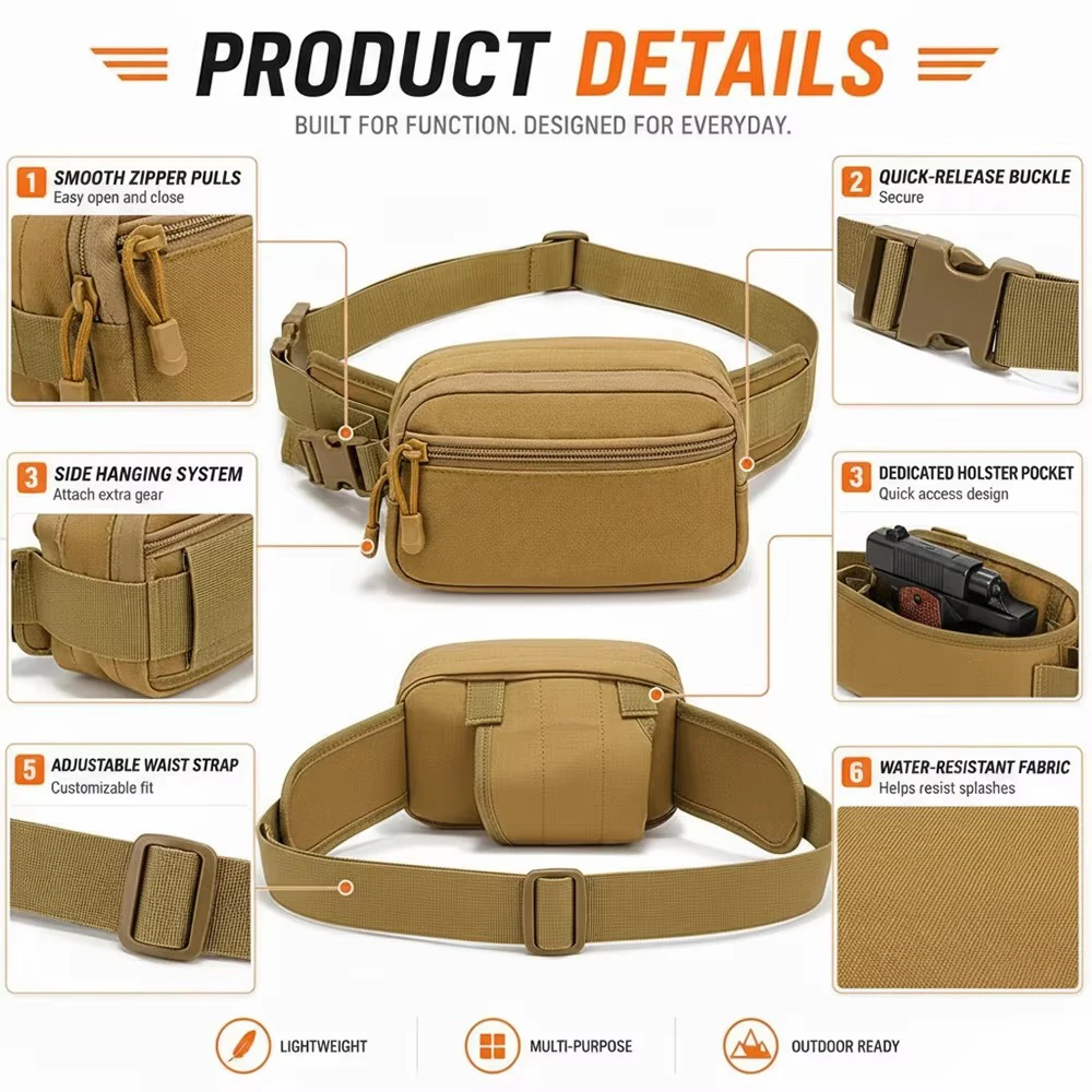 Riñonera táctica oculta pistola – Funda cadera antirrobo EDC para caza - imagen 2
