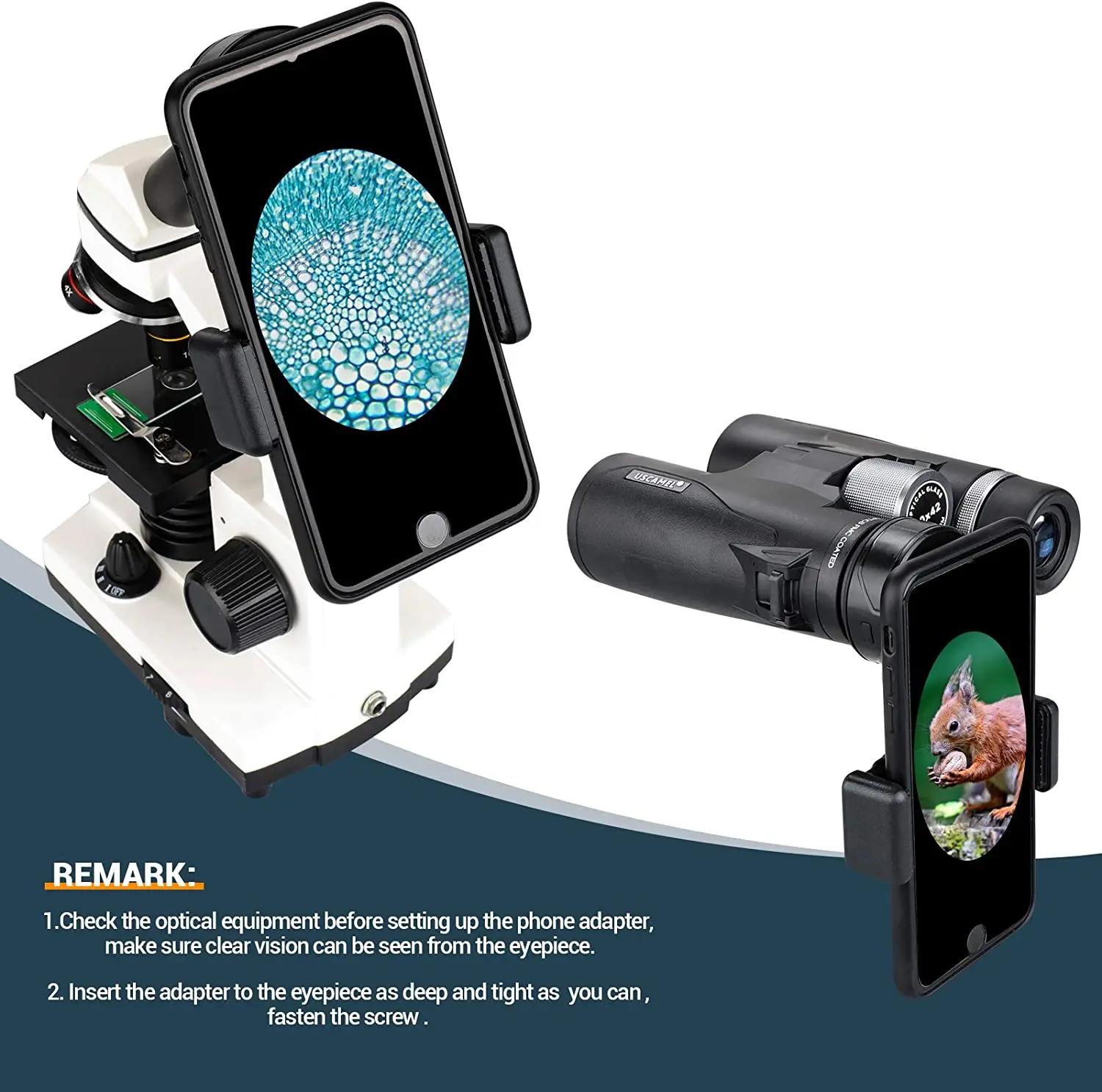 Adaptador móvil universal con clip para telescopio y binoculares