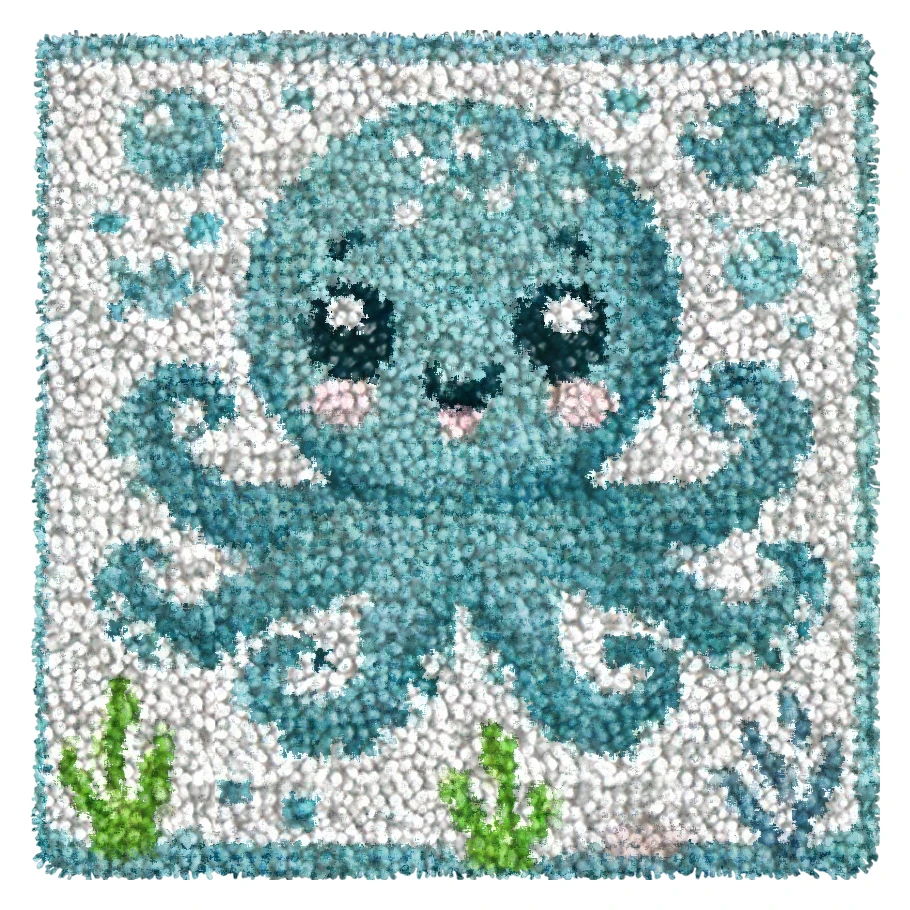 Kit alfombra gancho pestillo animales marinos – Artesanal infantil - imagen 2