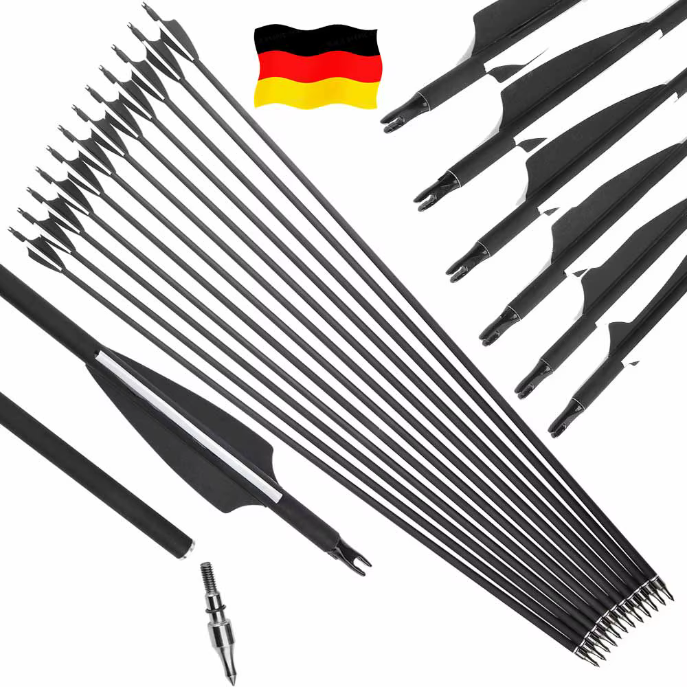 Flechas de carbono para arco con puntas y plumas de goma para caza