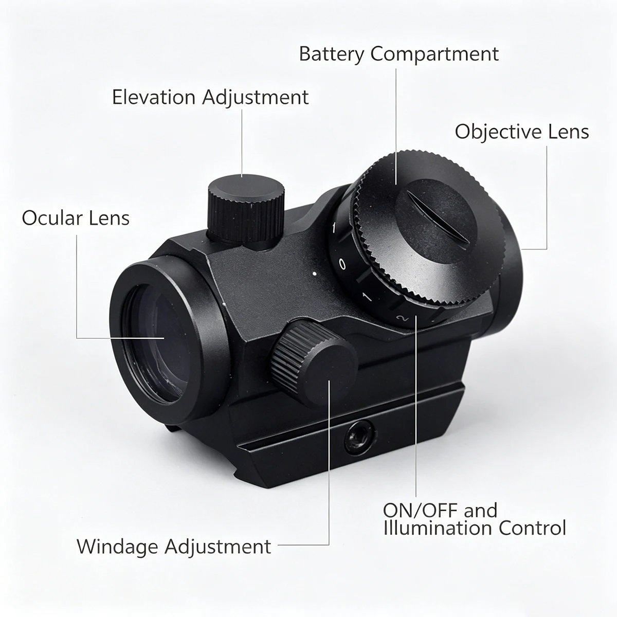 Mira roja reflex metálica ajustable para riel Picatinny AR15 - imagen 5