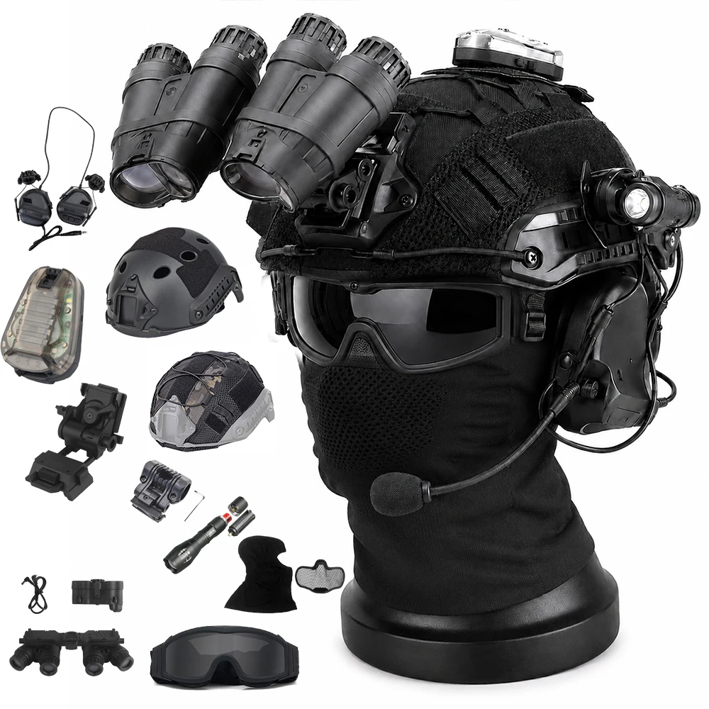 Casco táctico airsoft NVG con soporte L4G24, linterna y auriculares - imagen 3