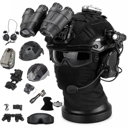 Casco táctico airsoft NVG con soporte L4G24, linterna y auriculares