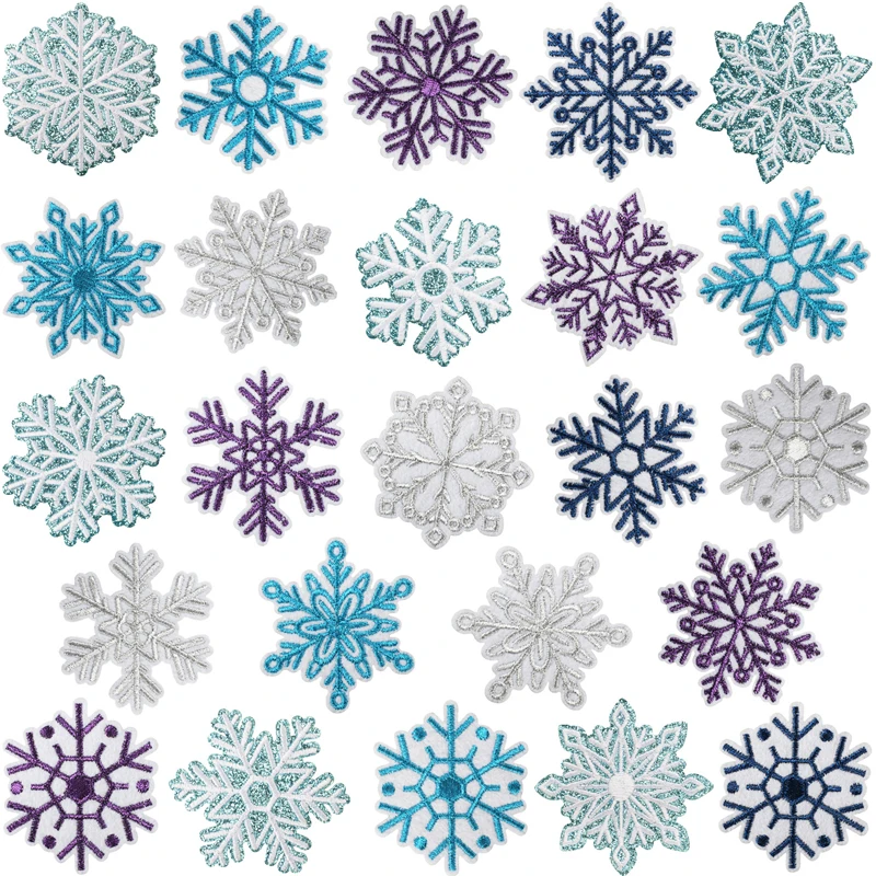 Parches bordados termoadhesivos copos de nieve brillantes – Navidad
