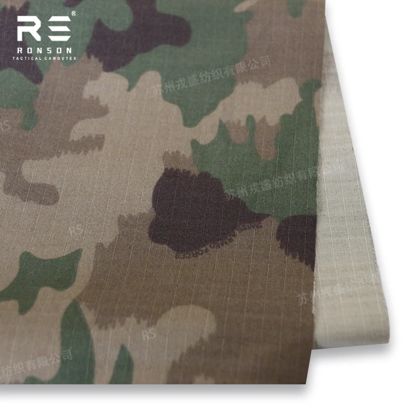 Tela táctica camuflaje ripstop de nailon y algodón, estampado