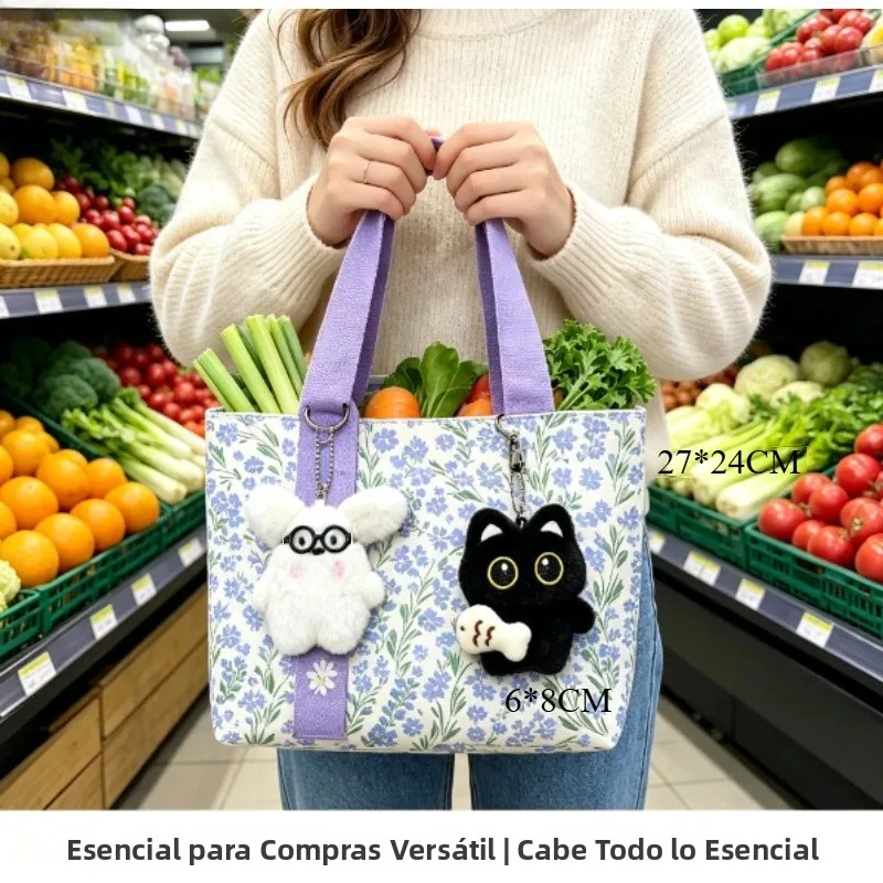 Bolsa bandolera de lona morada con margaritas estilo japonés - imagen 2