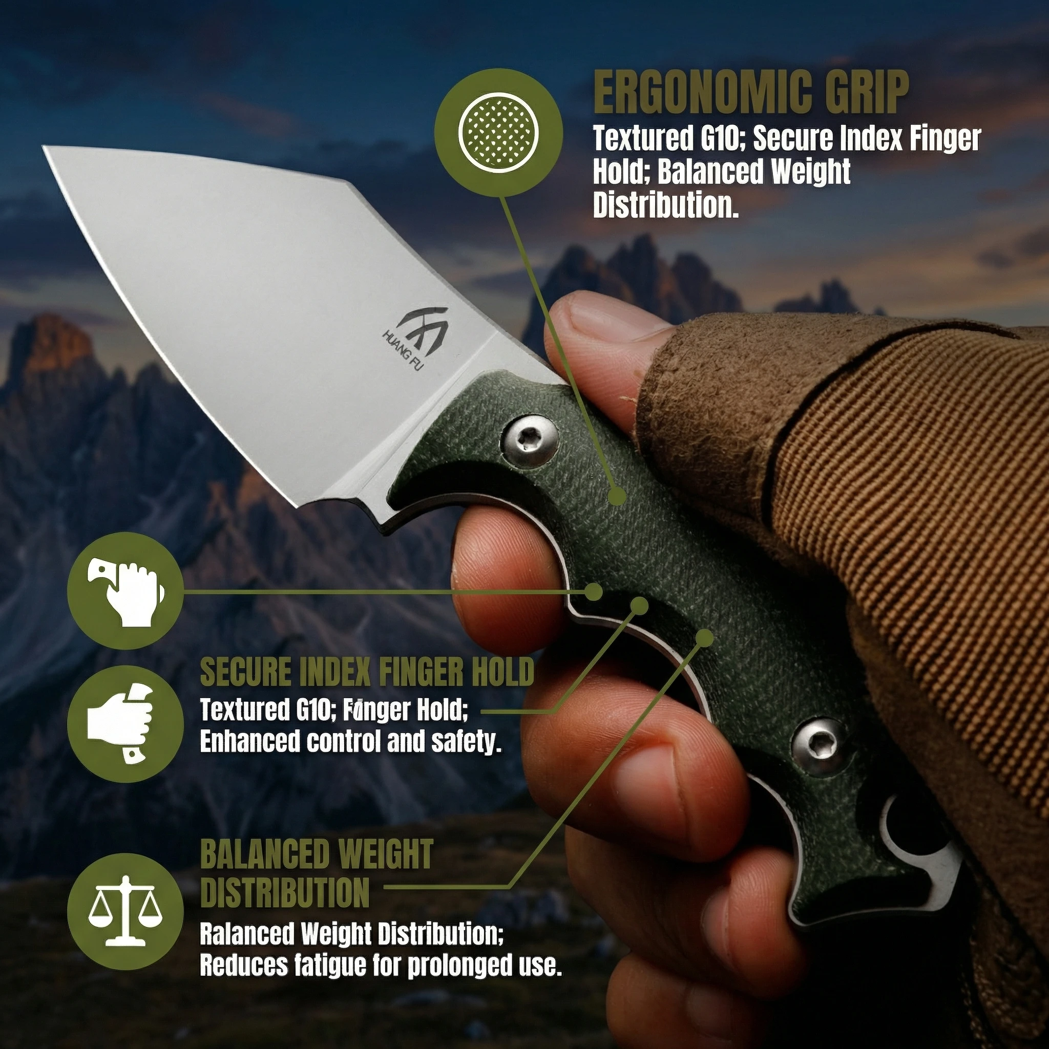 Cuchillo EDC para exteriores con mango G10 y funda duradera - imagen 4