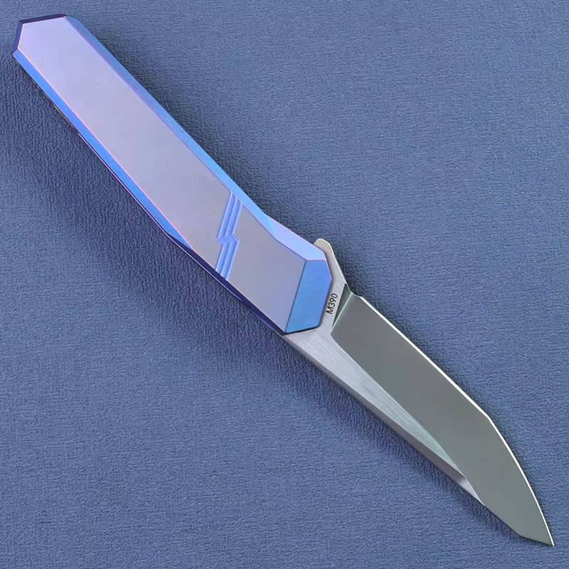 TBEKETEN Cuchillo táctico M390 damasco con mango titanio azul - imagen 5