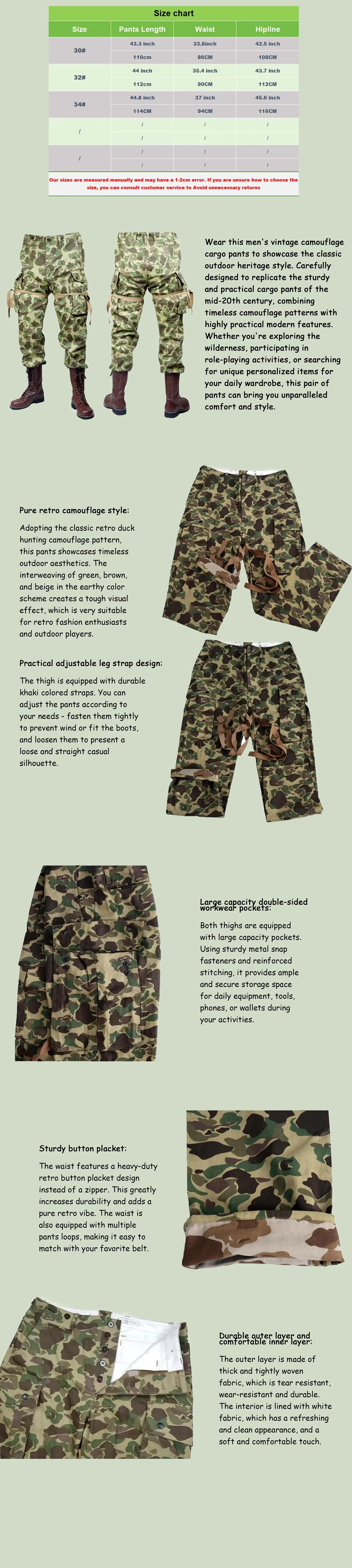 Pantalones de paracaidista M42 con camuflaje retro estadounidense de la Segunda Guerra Mundial