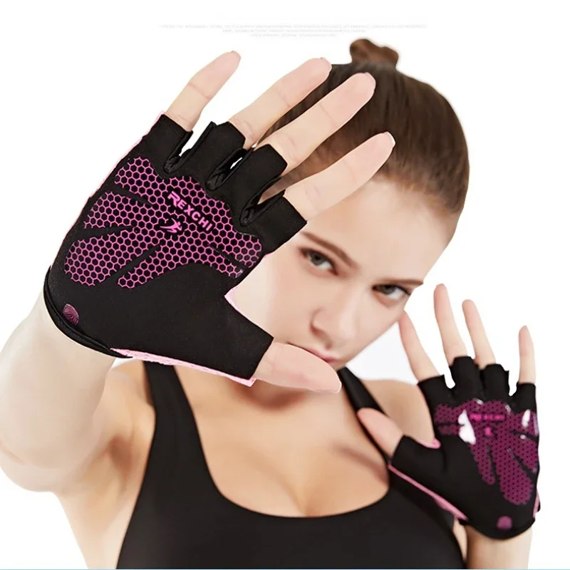 Guantes entrenamiento medio dedo antideslizantes – Protección pesas fitness yoga - imagen 2