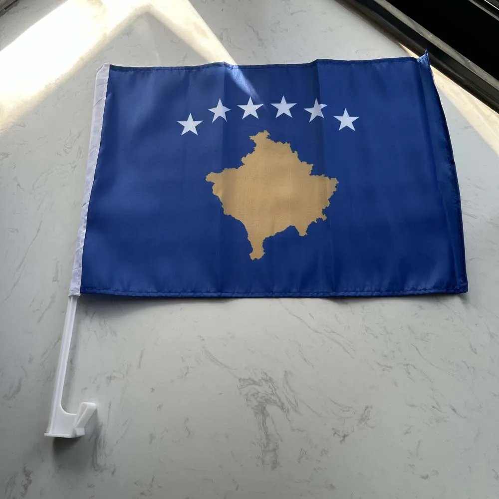 Bandera para coche Kosovo de poliéster para ventana con asta - imagen 3
